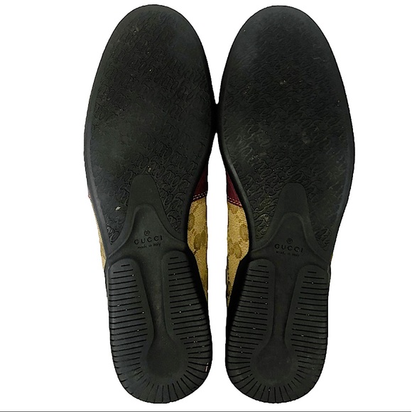 GUCCI Maroon Leather Tan Monogram Lace Up Sneakers 270105 - Picture 13 of 16